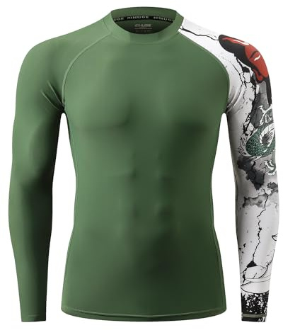 HUGE SPORTS Maglie da bagno per uomo UPF 50+ a compressione ad asciugatura rapida a maniche lunghe Rash Guard, XL