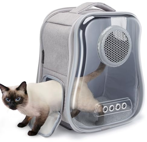 Ownpets Cat Carrier Backpack, Pet Carrier Backpack Space Capsule Front Pack for Small Medium Cat Puppy up to 6.8kg, Transparent & Foldable Pet Carrier for Travel Hiking Camping