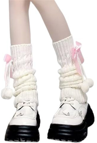 Beauace Leg Warmers for Teen Girls Bow Tie Goth Grunge Knitted Boot Stockings Leg Warmer Cute Socks Y2k 80s long Boot Socks (Pink, One Size)