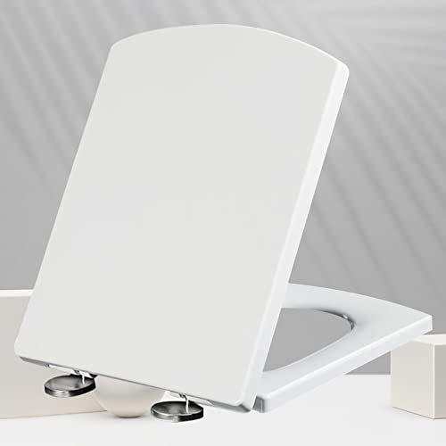 Abattant de toilette à dégagement rapide – Siège de toilette à fermeture douce avec charnières réglables, couvercle de cuvette de toilette durable, compatible avec les toilettes standard – 34,5 x 43