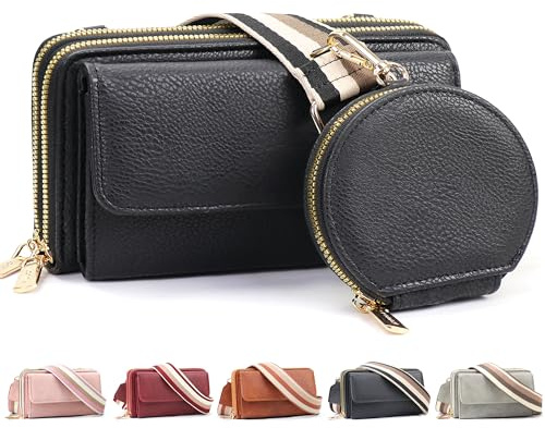 LEcylankEr Handytasche zum Umhängen Damen Große Kapazität Handytasche mit Geldbörse zum Umhängen aus PU Leder Umhängetasche Damen mit Abnehmbarem Breitem Schulterriemen und Münzfach (Schwarz)