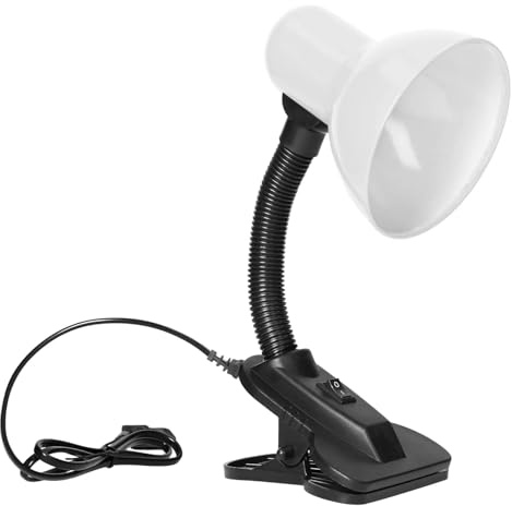 DUAS Adjustable Desk Lamp with Clamp for Bed, Study, and Reading - Modern Clip Light, E27 Bulb, 40W, Adjustable Arm, Black/White (White)