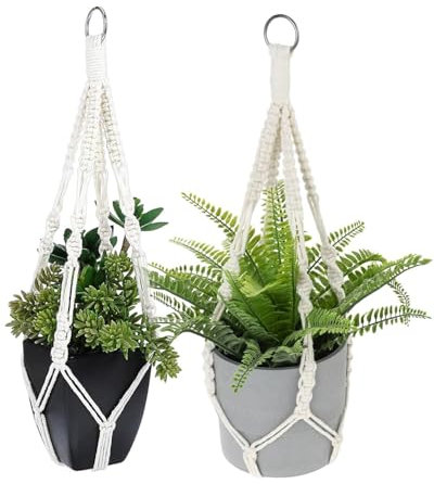 KEMUZ 2 Pcs corda di cotone per vasi sospesi, decorazione boho, in corda di cotone intrecciata, per interni esterni giardino soggiorno balcone finestra balcone decorazione da parete, 55 cm
