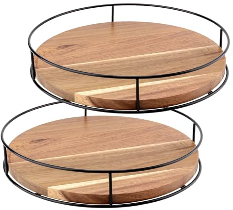 CHIHEUNG 2 st trä Lazy Susan skivspelare, 28,9 cm roterande kryddställ, roterande skåp organisatör, köksskåp organisatör, kryddhållare för köksskåp, matbord kaffebar förvaring
