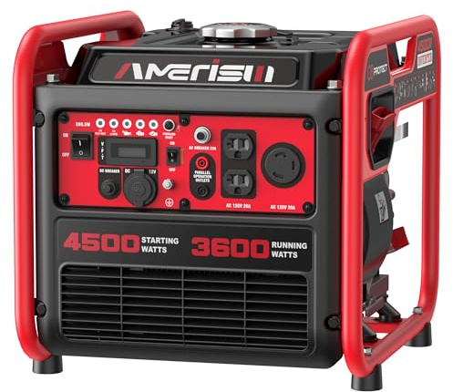 AMERISUN 4500W Inverter Generator, Portable Gas Powered, 223cc 4-Stroke Engine, Quiet, Eco Mode, CO Sensor, Parallel Ready, 120V 30A RV Outlet, Home Backup & Camping Power