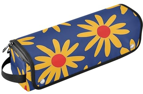 Sac de voyage pour outils capillaires pour femme avec tapis de fer à repasser de grande capacité pour fers plats, lisseurs, fers à friser – marguerites jaunes bleu roi