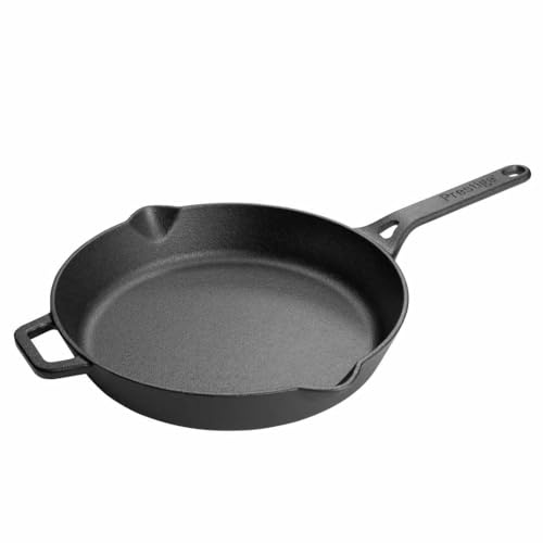 Prestige Cast Iron 26cm Frying Pan with Dual Handle – Pre-Seasoned, Non-Toxic, Induction & Oven Safe, Easy Clean, Black
