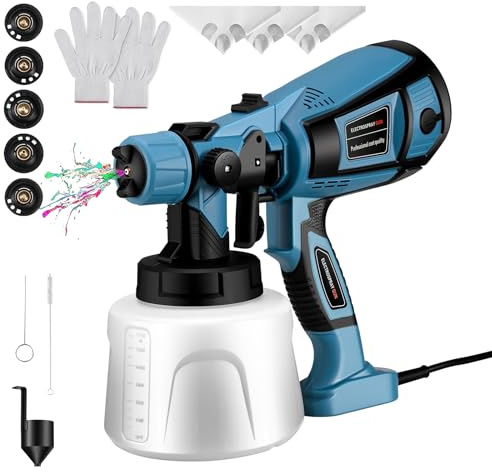 Pistola Pintura, Pulverizador de Pintura Eléctricoa de 800W, 4 Boquillas de Cobre con Capacidad de 1400ML Pulverizador, Apto para Paredes, Vallas, Madera y Techos (Azul)