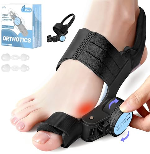 AKFDD Bunion Corrector for Women & Men, Adjustable Knob Dual-Action Bunion Splint with Silicone Pad - Orthopedic Toe Straightener & Separator for Hallux Valgus Relief, Fits Left/Right Feet (Black)
