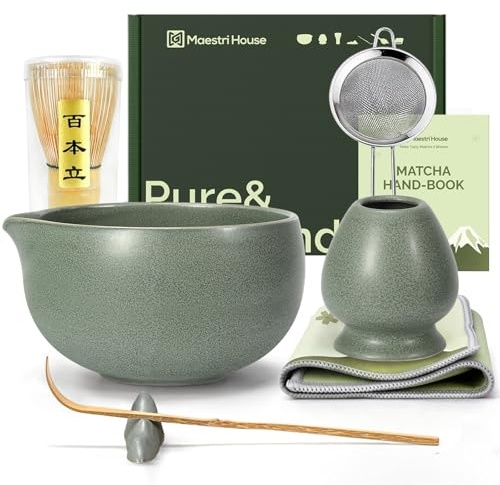 Maestri House Matcha Whisk Set, 7-Piece Kit with Spouted Ceramic Bowl