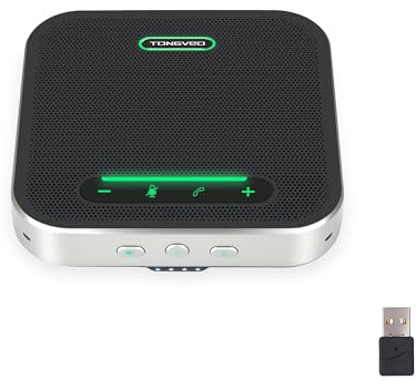 TONGVEO Altoparlante per conferenze e microfono USB/Bluetooth senza fili, 360º forte e chiaro Voice Pickup, tempo di conversazione 24 ore per 10-20 persone