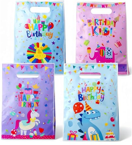 RVYEIOP 50 Pezzi Sacchettini Compleanno Bambini, Sacchetti Regalo Compleanno per Caramelle e Dolci, 16.5x25cm Bustine Regalini Fine Festa Bambini, Buste Regalo Colorate per Feste e Gadget