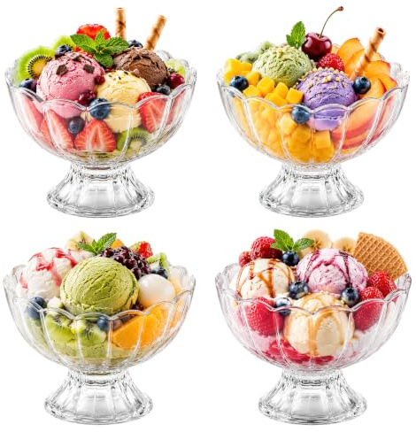 shallyong 4 Pezzi Coppe da Gelato Vetro, Coppa Gelato Elegante, 200ml, Bicchieri Dessert Vetro, Ciotole Gelatos, Riutilizzabili Coppette Gelatos, Tazze da Dessert, Ciotola Desserts, Coppe Desserts