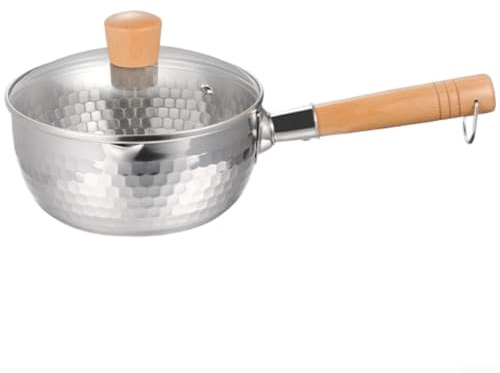 Vilgftyiet Japansk stil snöpanna i rostfritt stål, non-stick matlagningsgryta med lock och V-pip för induktion, hamrad textur för soppor och mjölk, silver 38,5 cm (22 cm)