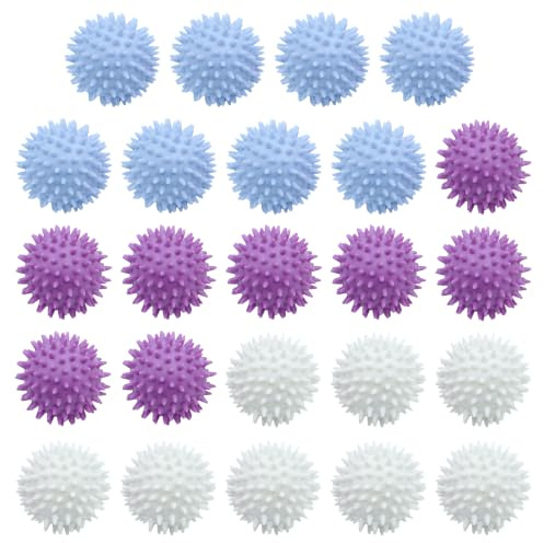 JIAYUET 24 stycken 6 x 6 cm torkbollar tvättbollar lila blå vit | För dunjackor, plastmaterial, set med 3 färger, tvättmaskin lämplig