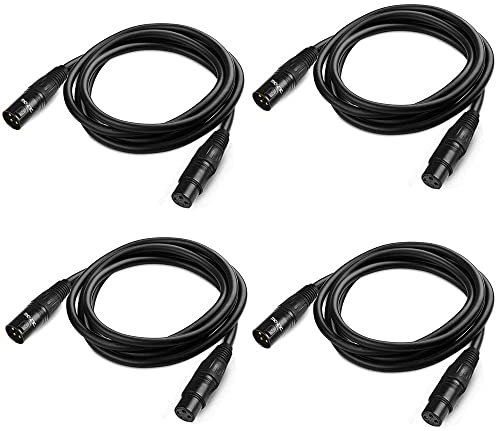 JLPOW 6ft DMX Cable, Gold-Plated 3 Pin Signal XLR Male to Female DMX Cable Wire, Best for DJ Stage Lighting Moving Head Lights Par Light (4 Pack)