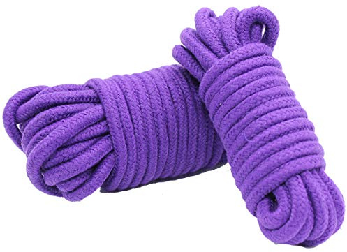 16 Feet 5 M/ 33 Feet 10M/66 Feet 20M Multipurpose Soft Twisted Cotton Durable Long Rope Strap(2 pcs) (Purple, 10 M)