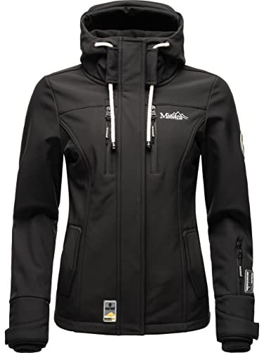 MARIKOO Damen Softshelljacke Übergangsjacke mit Kapuze Kleinezicke Schwarz Gr. L