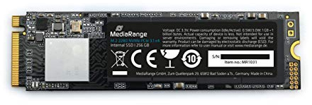 MediaRange intern hårddisk M.2 2280, NVMe PCIe 3.1 x4 20 Gb/s, 256 GB, Svart