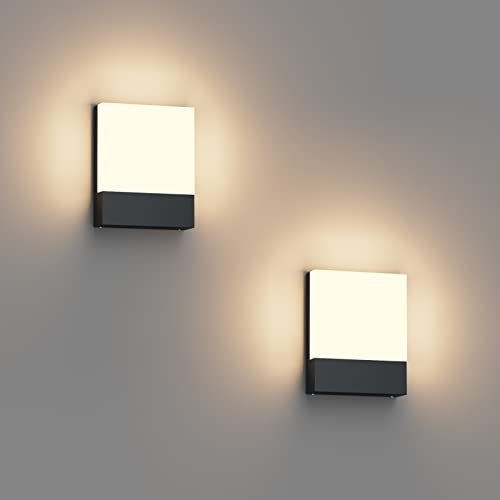 Klighten 2 Stück 24W LED Außenwandleuchte, Wasserdicht IP65 Wandleuchten Außen/Innen, Aluminium Modern Außenleuchte Außenleampe Wand für Terrasse Garten, 1500 Lumen, Anthrazit, Warmweiß 2700-3000K