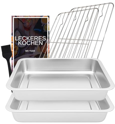 YUGN Bräter mit Grillrost - Ofenform Bratenform Edelstahl Bratpfanne mit Rost Für Ofengeschirr - Spülmaschinenfest - Kostenloses eBook (SET)