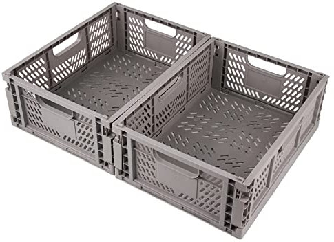 Spesh 2 Stücke Klappboxen Faltbar Aufbewahrungskorb Plastik Klappkisten Kunststoff Stabil Lagerkisten für Kinderzimmer,Küche,Arbeitszimmer (Grau, 40*30*15cm)