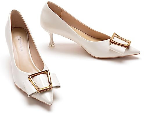 C.Paravano Damen-Pumps | Spitzenschuh & Kittenheel (5.5cm) | Modische Pumps bequemem Laufkomfort für Hochzeitsgäste, Cocktailpartys, Berufliche Termine & Alltagsstyle Weiß 40