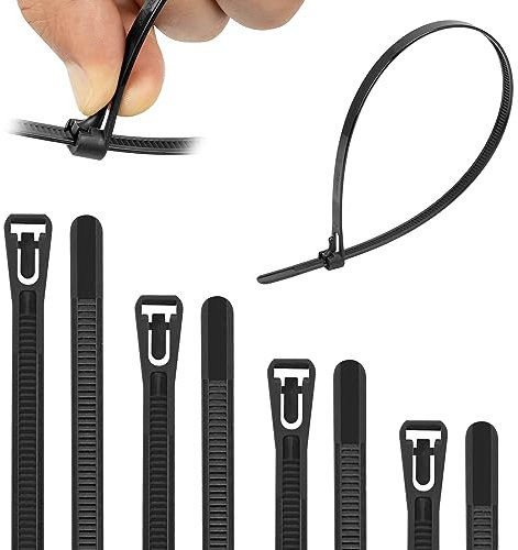 Armpow 100 Stück 7.6mm x 250mm Kabelbinder wiederverwendbar UV-Beständig Starkes Nylon Wiederlösbar Kabelbinder mit 50 kg Zugfestigkeit(Schwarz)