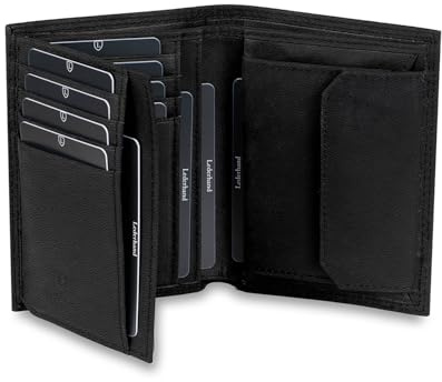 Lederhand iClassy Hochformat - Echtleder Geldbörse handgemacht und doppelt genäht Portemonnaie mit Münzfach und Platz für 13 Karten + 1 Sichtfach - Geschenk | (Schwarz Nappa)