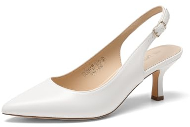 DREAM PAIRS Women's Kitten Slingback Heels Pumps,White-Pu,7