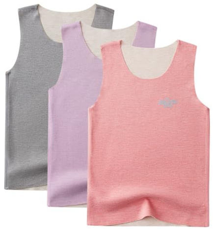 AOOPOO Lot de 3 Maillot de Corps Thermique Enfant Fille Garçon sous-vêtements Chauds d'hiver Camisole Débardeurs pour 2-10 Ans Petit Enfant Élasticité Cami Gilets T-Shirt Thermique sans Manches