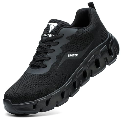 Steel Toe Cap Trainers Safety Trainers Mens Womens Lightweight Safety Shoes Non Slip Breathable Comfortable Work Boots, Black, 10 UK