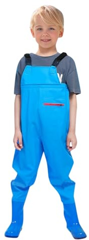 Tinarying Waterproof Fishing Chest Waders Kids Boys Girls Chest Waders Youth Fishing Waders with Pocket for Toddler Children Water Proof Hunt & Fishing Waders with Boots Age 2-15 Y Blue