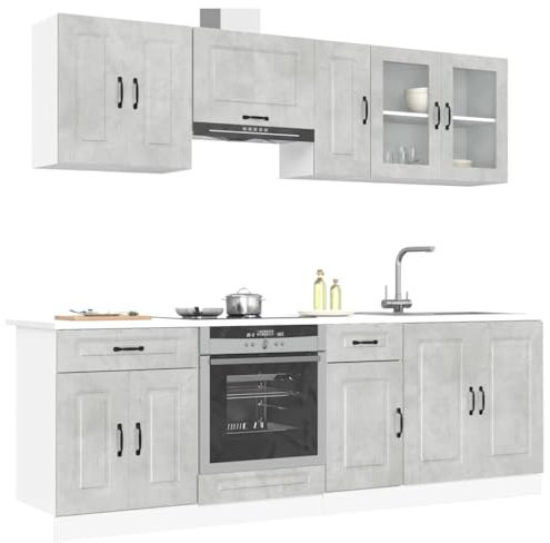 IKAYAA Mueble de Cocina Kalmar 8 Piezas, Módulos con Armario Inferior, Colgante y Horno - Gris Hormigón Type-2