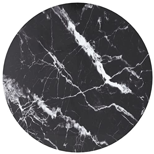 Myheimly Tischplatte Ersatztischplatte Marmorplatte Glasplatte für Esstisch Couchtisch Gartentisch Hartglas in Marmoroptik Schwarz und Weiß,Ø 40 cm