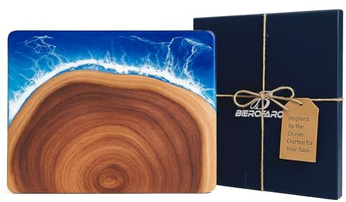 BIEROFARO Handmade Wood Chopping Board Acacia with Resin Ocean Wave Design, Kitchen Cutting Board for Meat, Cheese, Fruits&Vegetables, Unique Serving Tray, Housewarming and Wedding Gift