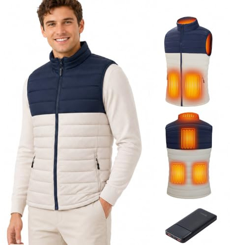 SZNX Gilet Chauffant Homme avec Batterie Incluse – Veste Chauffante Sans Manche Chauffage Rapide & Confort Thermique Hiver pour Travail Extérieur, Moto, Ski, Randonnée – USB Rechargeable