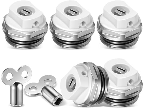 5 Válvulas de Ventilación para Radiadores con 2 Llaves de Purga, Boquilla de Escape Válvulas de Purga Manual Purgador para Radiador Calefaccion de 1/2 de Latón Niquelado, Llave de Aleación de Zinc