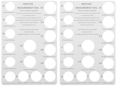 Healifty 2 pièces Carte de Mesure de Bague Réutilisable Baguier Précis pour Doigt Outil Pratique pour Boutique et Usage Personnel Tableau Bague Standard US