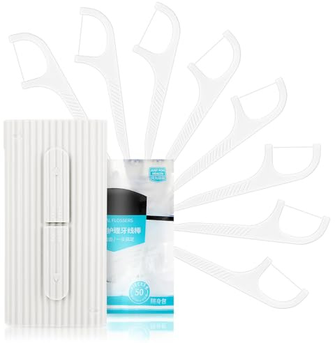 Dental Floss Portable Case Travel Floss Dispenser Cases Automatic Dental Flosses Pick Organizer Case Refillable Holder Box Teeth Cleaning Tool for Dinners Dating Travel Hotels 50 Flosses Picks