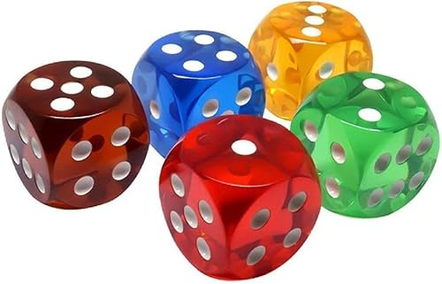 5Pcs Professional-Grade Crystal Dice - 25mm Waterproof 6-Sided Precision Gaming Dice with Anti-Slip Numbers, Standard Size for Board Games, RPGs,Casino Nights (Transparent Color Set)