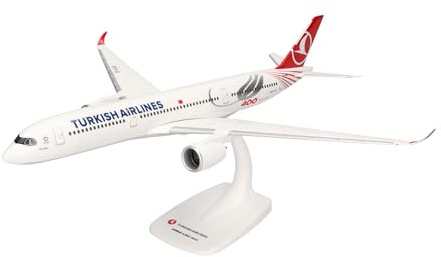 Herpa Snap-Fit modellflygplan Turkish Airlines Airbus A350-900 400th, miniatyr i skala 1:200, samlarobjekt, modell med stativ, plast