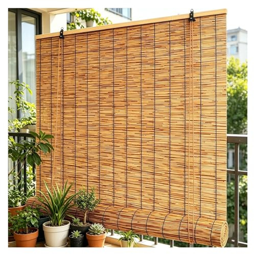 IRUGS Bamboo Roller Blinds – Indoor & Outdoor Bamboo Shades, Weather-Resistant, Sun Protection and Privacy for Pergolas, Patios, Gardens and Kitchen Windows(120Wx240Hcm)