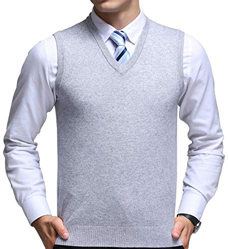 FULIER Mens V-Neck Sleeveless Vest Classic Business Gentleman Knitwear Knitted Waistcoat Sweater Cardigans Tank Tops | 35% Cashmere Wool Cotton Blend, Anti-Piling, Slim Fit Rib Knit Hem, Business Casual Waistcoat