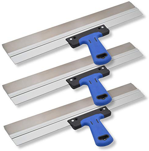 DEWEPRO® Lot de 3 Spatules de Façade pour Lisser les Surfaces – Spatules en Acier Inoxydable avec Support en Aluminium et Poignée Ergonomique Bi-Matière - Taille : 500 x 50 mm