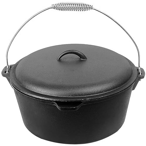Cuisiland 9 Quart Cast Iron Dutch Oven with Dome Lid & Bail Handle – Pre-Seasoned Campfire Pot for Outdoor Cooking, Baking, Braising & Stews – Heavy-Duty, Even-Heat Casserole Pot for Camping & Home Use
