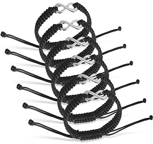 Dadabig Set 6, Unendlichkeitszeichen Paar geflochtene handgefertigte Armband, Einstellbare Geflochtene Unisex Manschettenknopf Leder Glück Armband Seil Armreif Für Immer Freundschaft und Liebe, Schwar