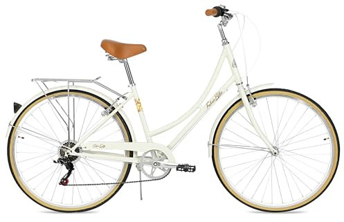 FabricBike Step City damcykel Amsterdam 28 tum komfort cykel 7 växlar hollandcykel i retrodesign (Sand Cream)