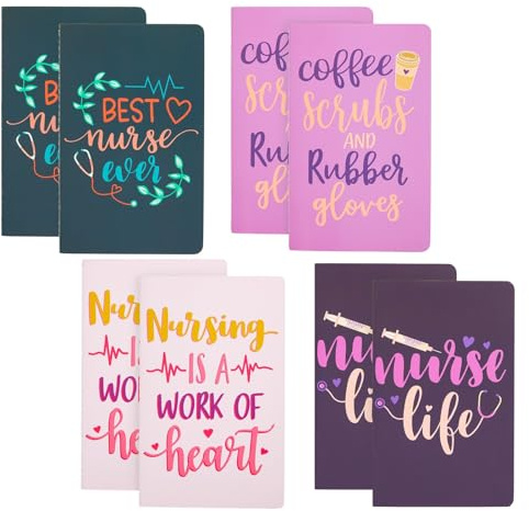 Juvale Nurse Notebook Set - 8-Pack A5 (5 x 8 In), 80 Lined Pages, Assorted Pink, Purple & Green - Medical Student Notebook Pack for Work