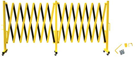 Trafford Industrial Expandable Metal Barricade, 16 Feet, Yellow and Black, Mobile Safety Barrier Gate, Retractable Traffic Fence